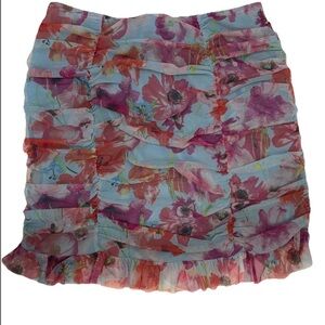Victoria’s Secret Floral Mesh Ruched Mini Skirt – Y2K Sheer Ruffle Skirt Size M